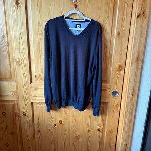 Footjoy Sweater Mens XL Blue Wool V Neck Performance Golf Preppy FJ Logo
